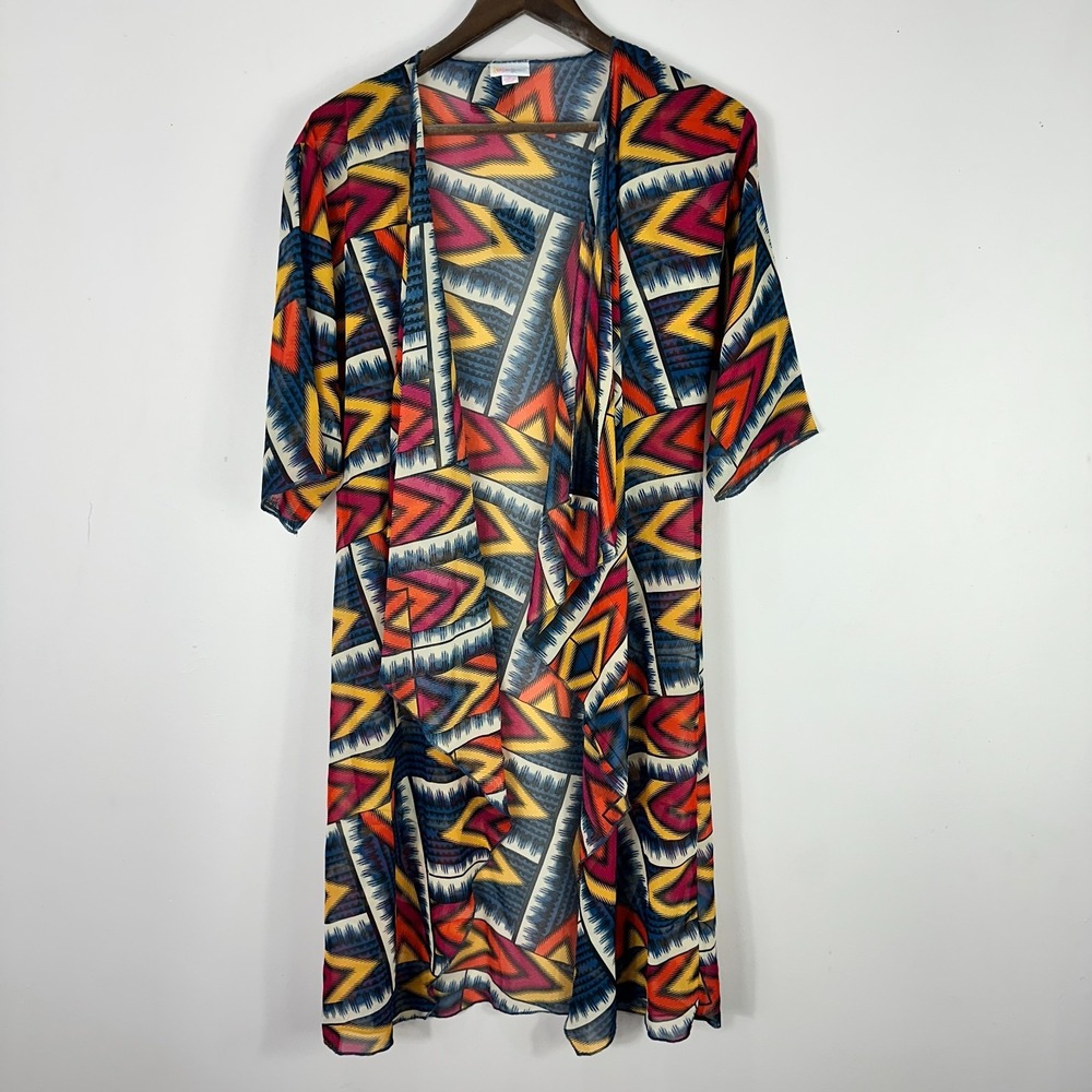 LuLaRoe Lindsay Kimono‎ S Multicolor Geometric Sheer Boho Layering Cardigan